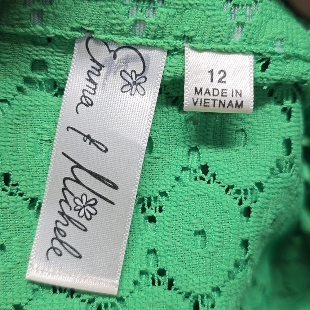 {Emma & Michele} Green Eyelet Sleeveless Lace Belted Dress - Size 12 - Picture 14 of 15
